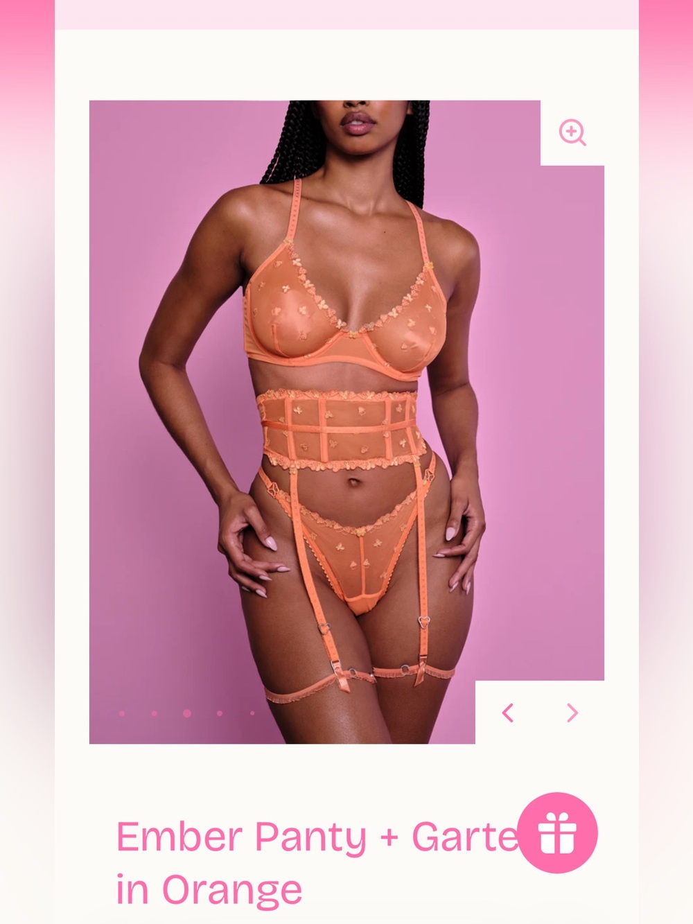 Sheer Floral Mesh Underwire Bra & Garter Set in Coral